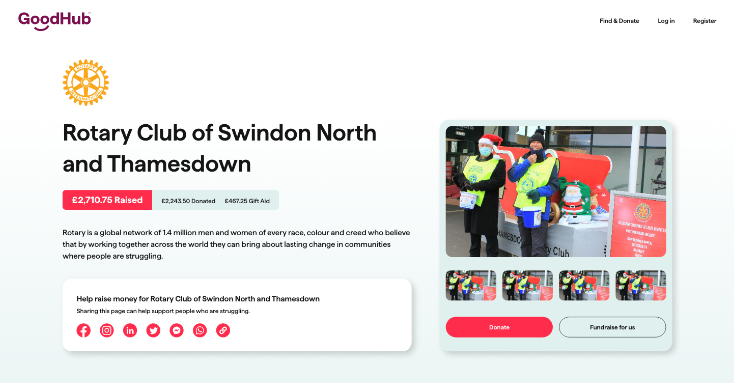 Fundraiser page example from the GoodHub app